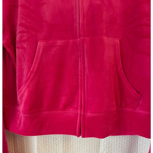 Juicy Couture Hot Pink Velour Y2K Style Hoodie Rhinestone Back Zip Jacket XL NWT - Picture 7 of 13